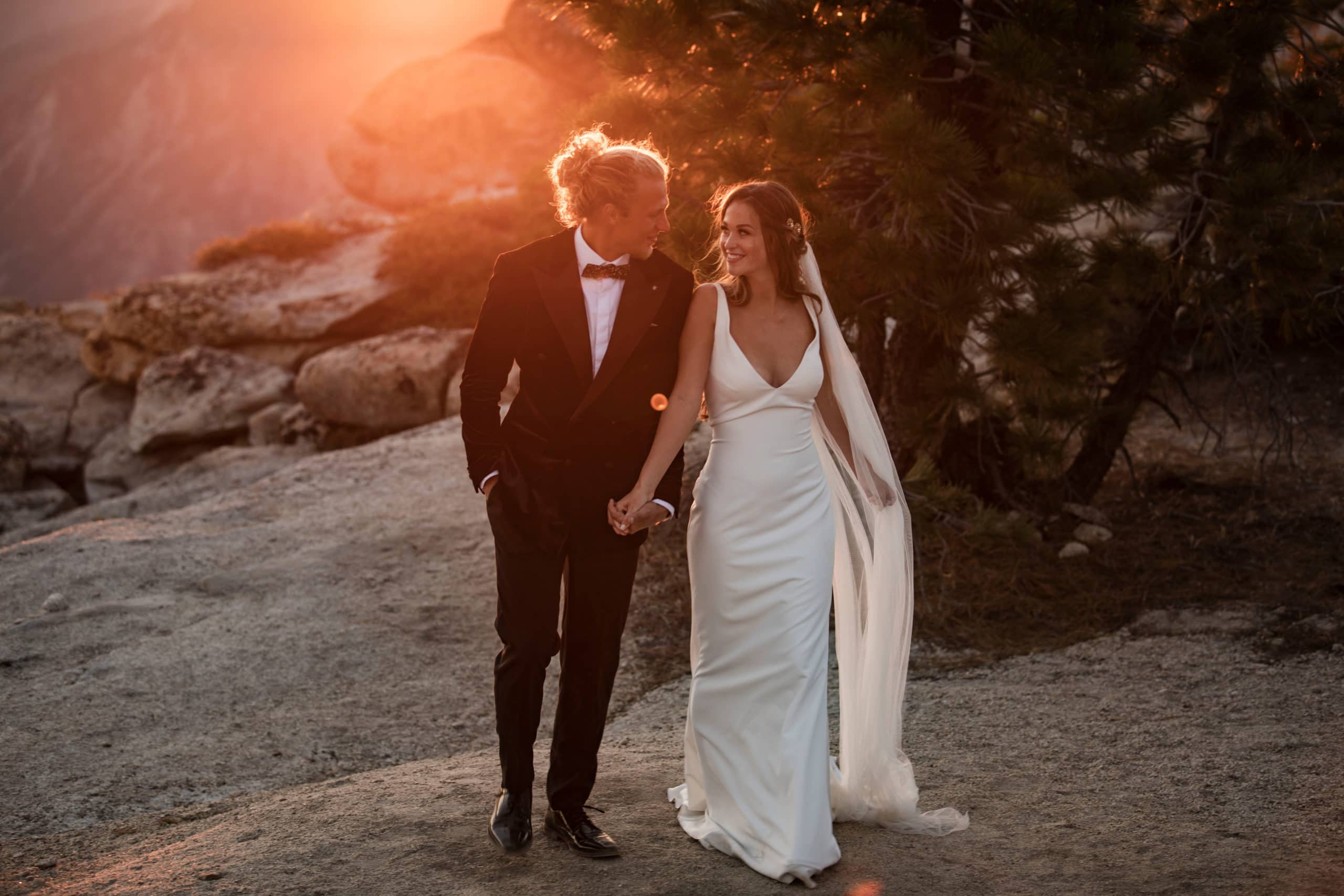 A couple walking back after their Yosemite Elopement.