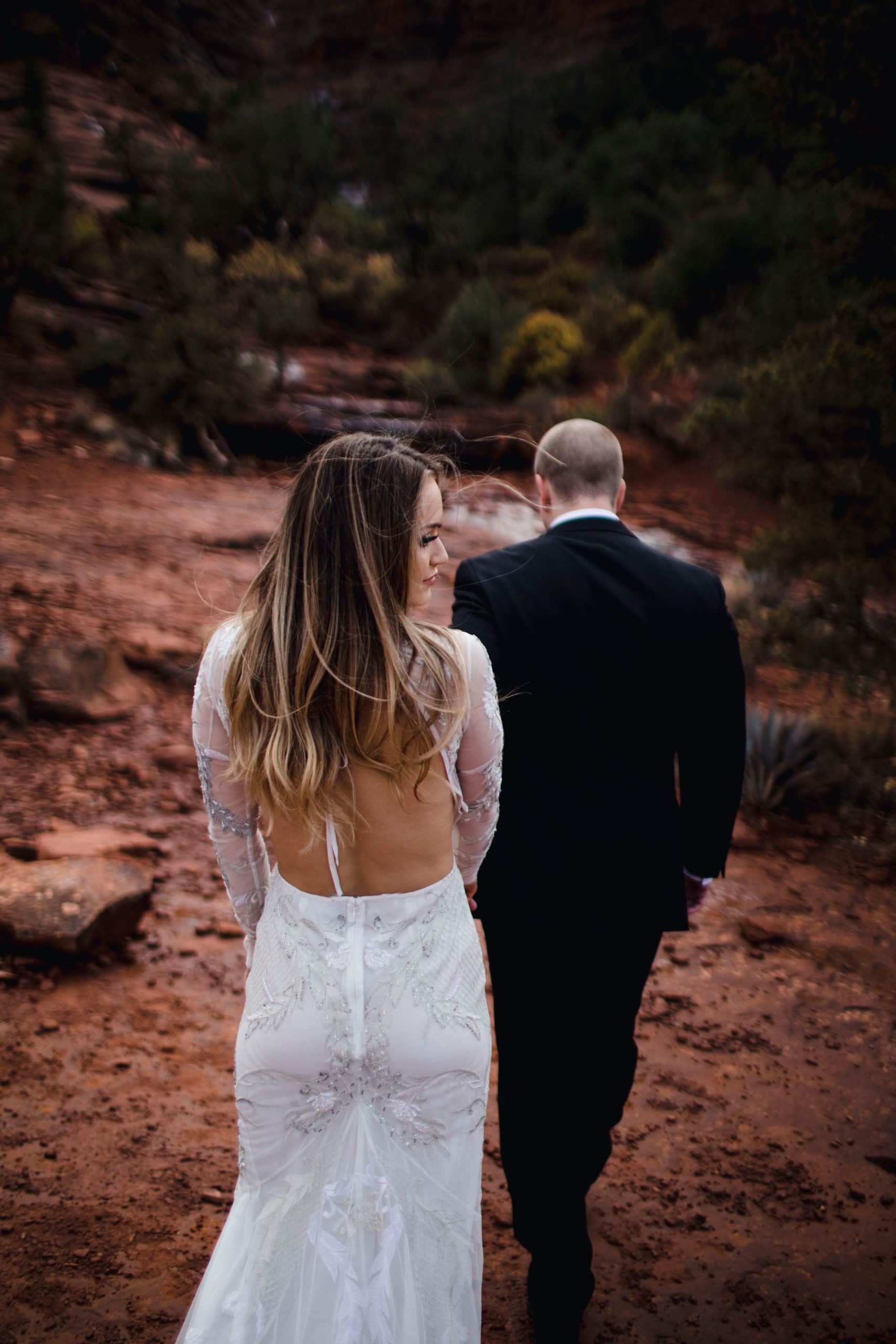 A couple that eloped in Sedona among the red rocks.