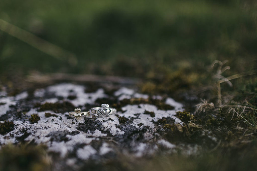 Detail photographs of a claddaugh ring for a wedding in Scottland.