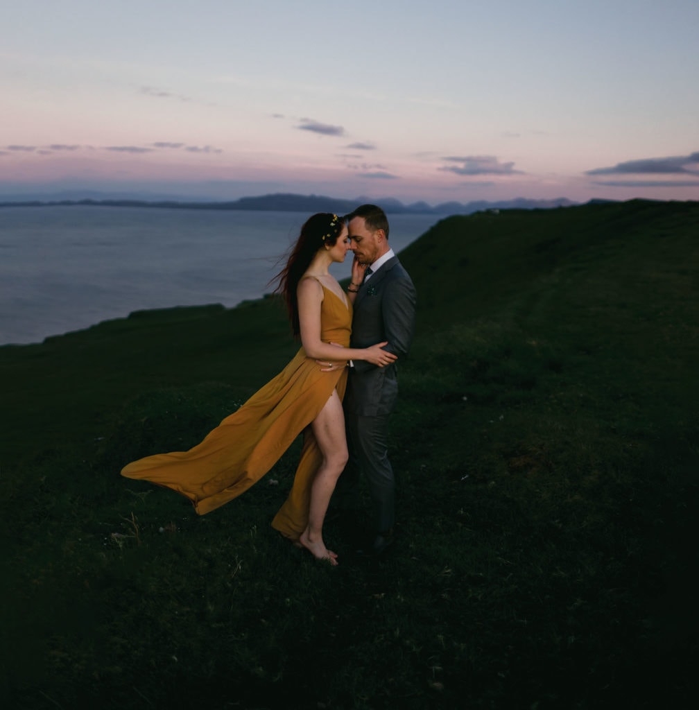 A couple celebrates their union with handfasting cords in Scotland.