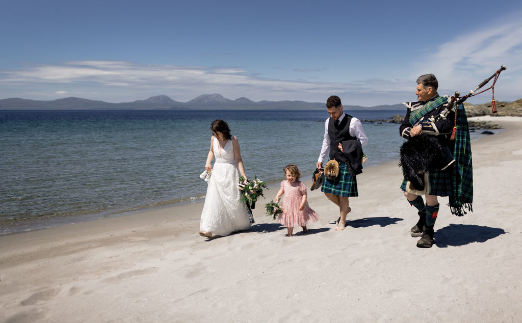 The talk with the piper that will play the wedding bag pipes before their ceremony.