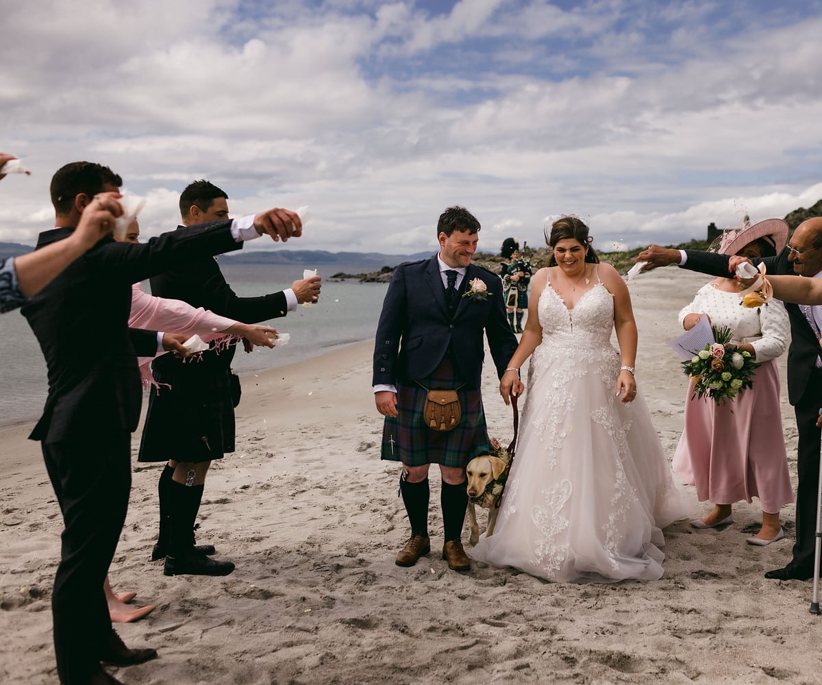 A couple getting married in Scotland with dog.